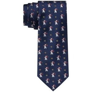 New Tommy Hilfiger Navy Polar Bear Stars Christmas Holiday Silk Neck Tie Necktie